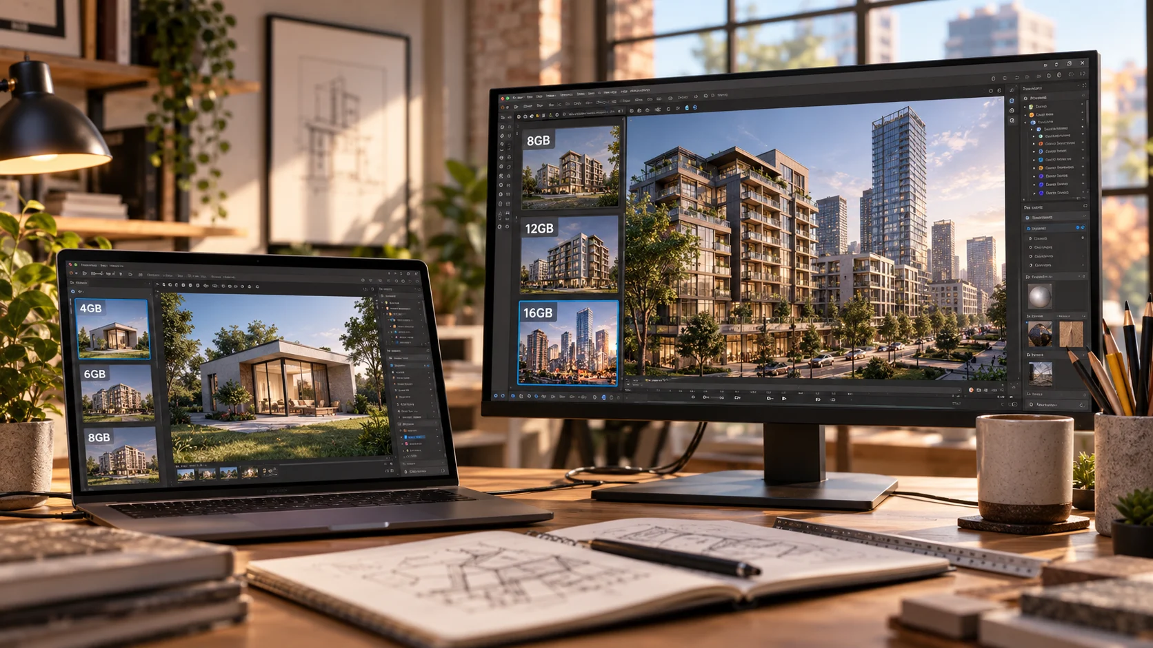 Comparativa de uso de VRAM en laptops para software de arquitectura y renderizado 3D