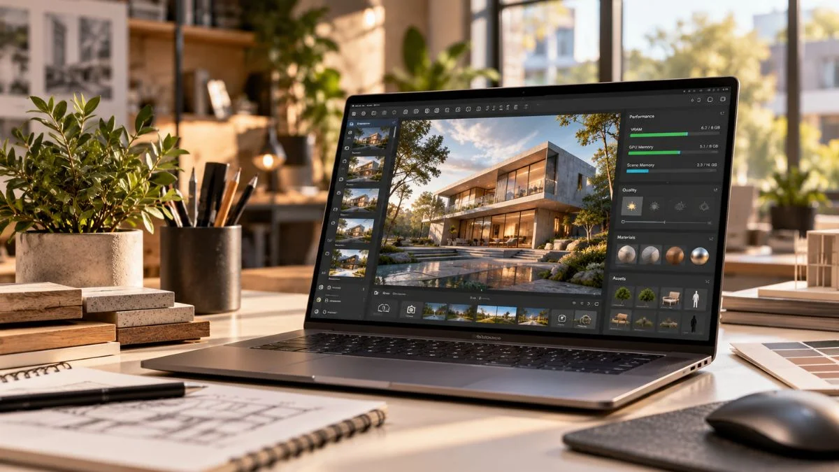 Optimización de VRAM y memoria gráfica para proyectos de renderizado en Lumion y Twinmotion en laptops
