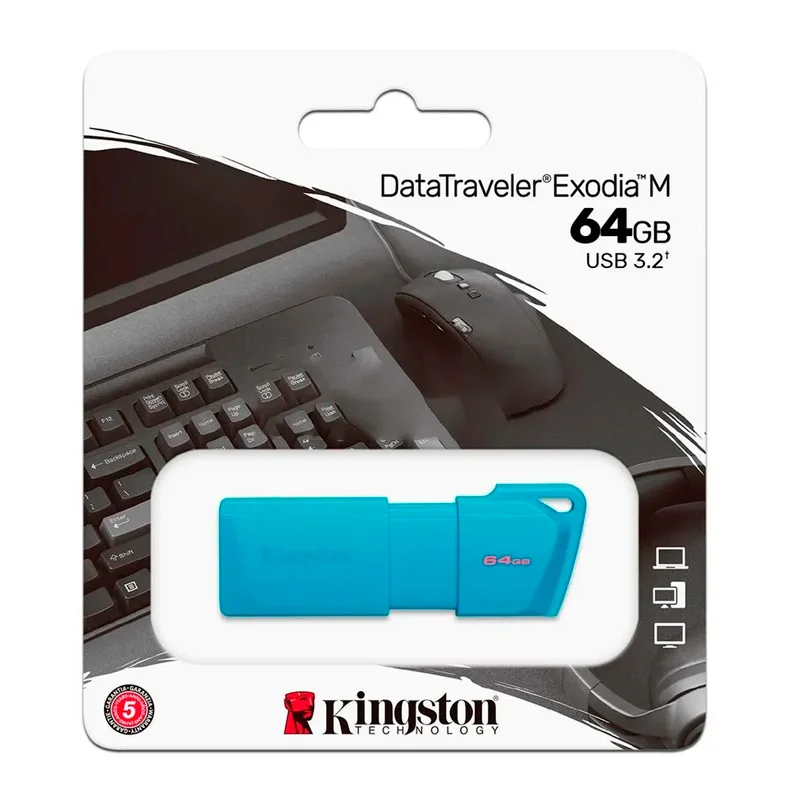 Memoria  USB DataTraveler Exodia M, 64GB USB 3.2 Gen 1 (Tipo-A) Neon Aqua Blue (Azul)