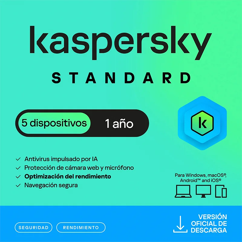 Antivirus Kaspersky Standard para 5 PC, Licencia 1 año, Producto Virtual