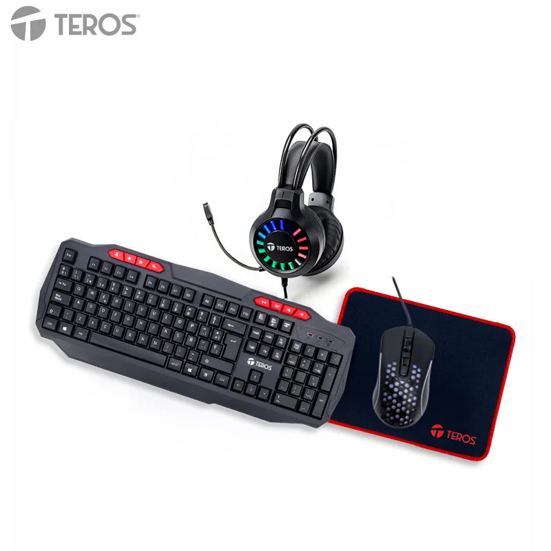 Kit Teclado gamer 4 en 1 Teclado + Mouse + Auriculares + Mousepad TEROS TE-5016S