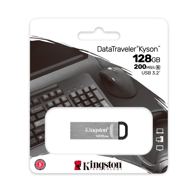 Memoria USB Kingston DataTraveler Kyson 128GB, USB 3.2 Gen 1, Color Plata.