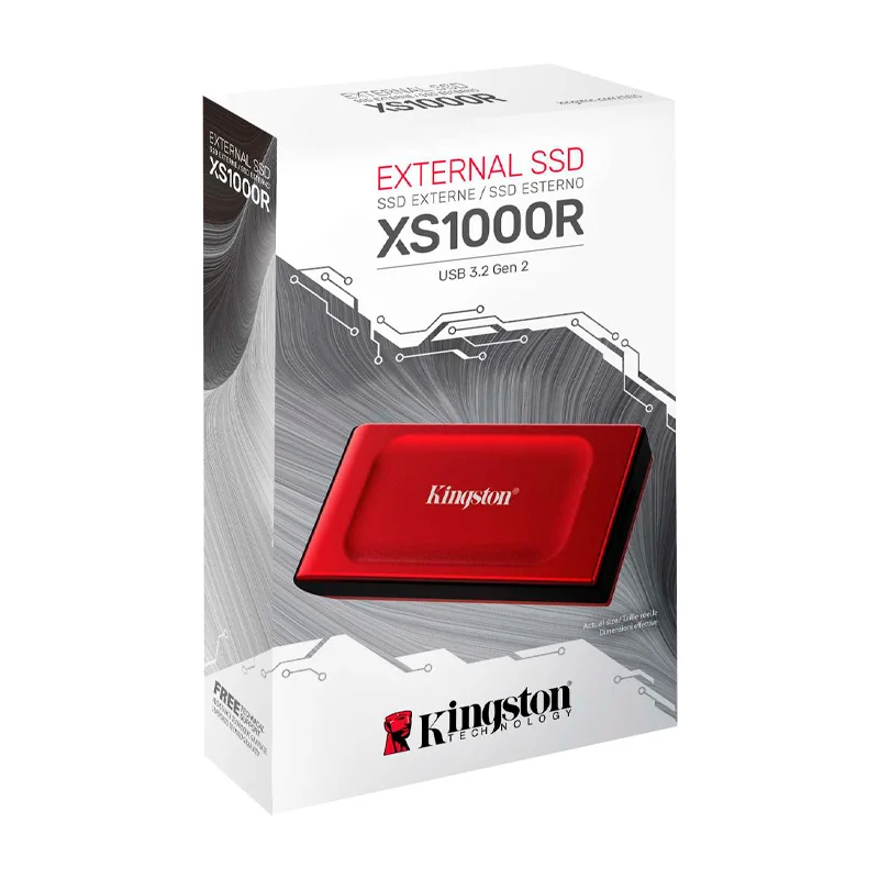 Disco Duro Solido Externo Kingston XS1000, 1TB, USB 3.2 Gen 2 Tipo-C, Color Rojo