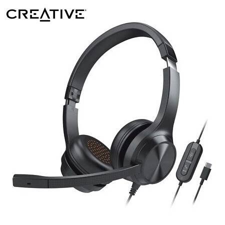AUDIFONO CON MICROFONO CREATIVE CHAT USB 40MM USB-C/ADAPTADOR USB-A NOISE-CANCELLING MUTE BLACK (51EF0980AA000)