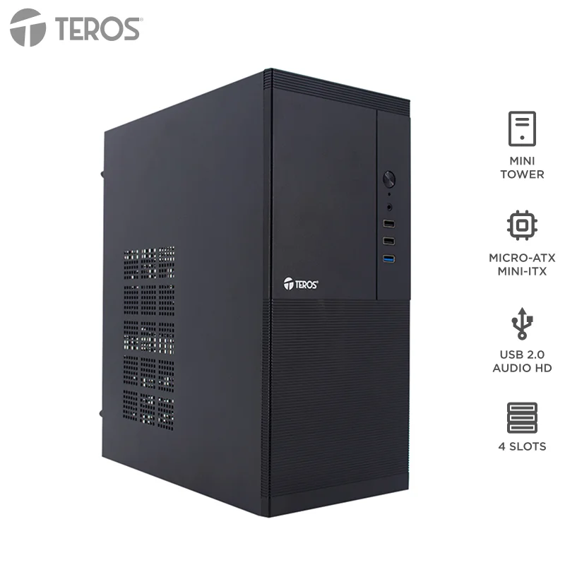 Case TEROS TE-1033S, Mini Tower ATX, 250 W, USB 3.0 / 2.0, audio HD, negro