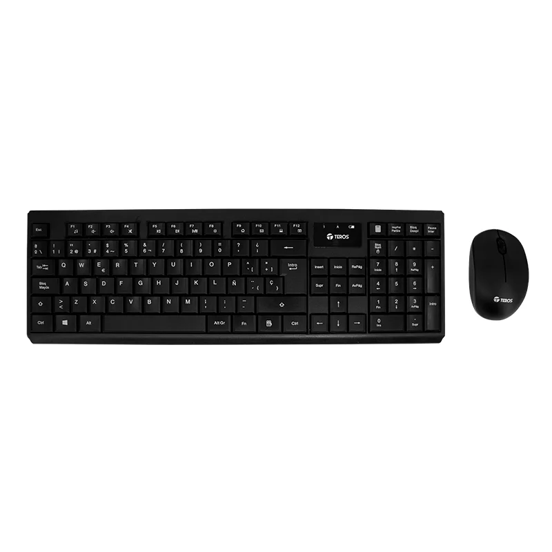 Combo teclado y mouse TEROS TE-4071S, inalámbrico, 2.4 GHz, acabado elegante, negro, español