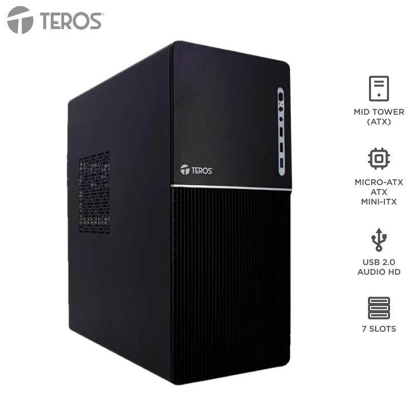 Case Teros TE-1037S, Factor de forma ATX, 250 W, USB 3.0 / 2.0, Audio, Negro.