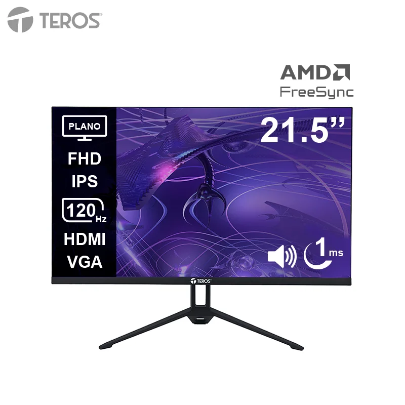 Monitor plano TEROS TE-2133S, 21.5" FHD IPS, 120Hz, 1ms, HDMI, VGA, Audio out, Parlantes
