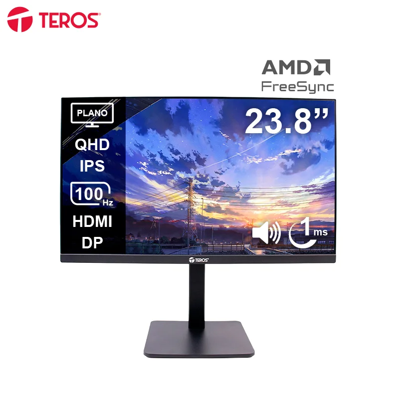 Monitor plano TEROS TE-2416CS, 23.8" QHD IPS, 100Hz, 1ms, HDMI, DP, Cámara, Micrófono