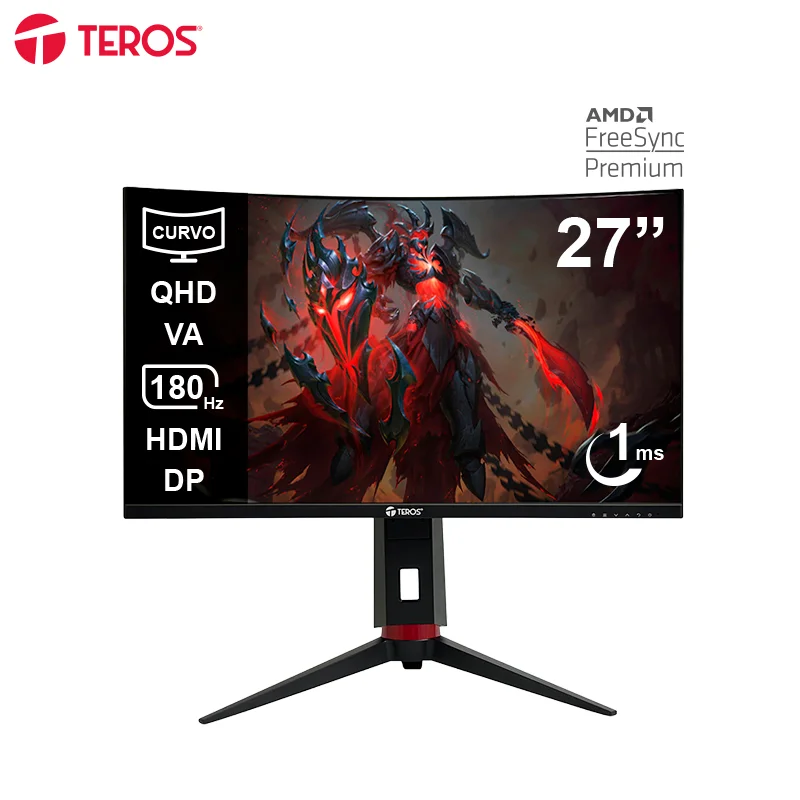 Monitor curvo gaming TEROS TE-2767G 27" QHD VA 180Hz 1ms HDMI DP AUDIO OUT negro