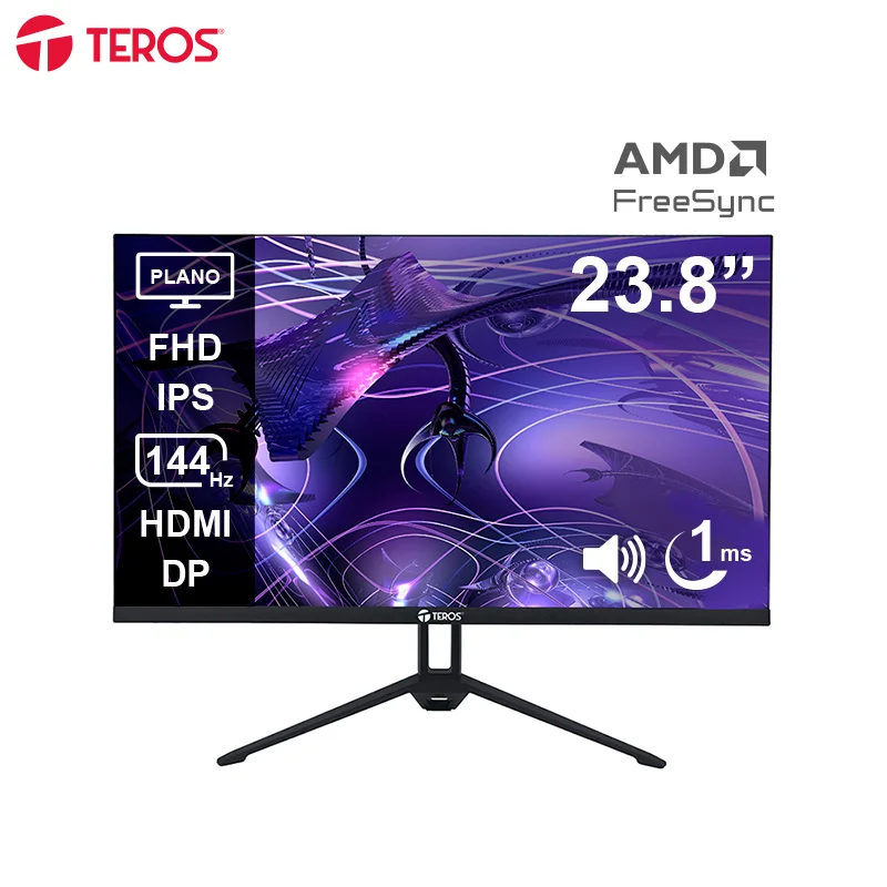 Monitor plano TEROS TE-2417S 23.8" FHD IPS 144Hz 1ms HDMI DP PARLANTES AUDIO OUT