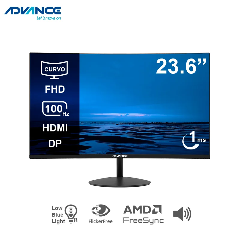 Monitor curvo ADVANCE ADV-2452S 23.6 FHD VA 100Hz 1ms HDMI DP PARLANTES negro